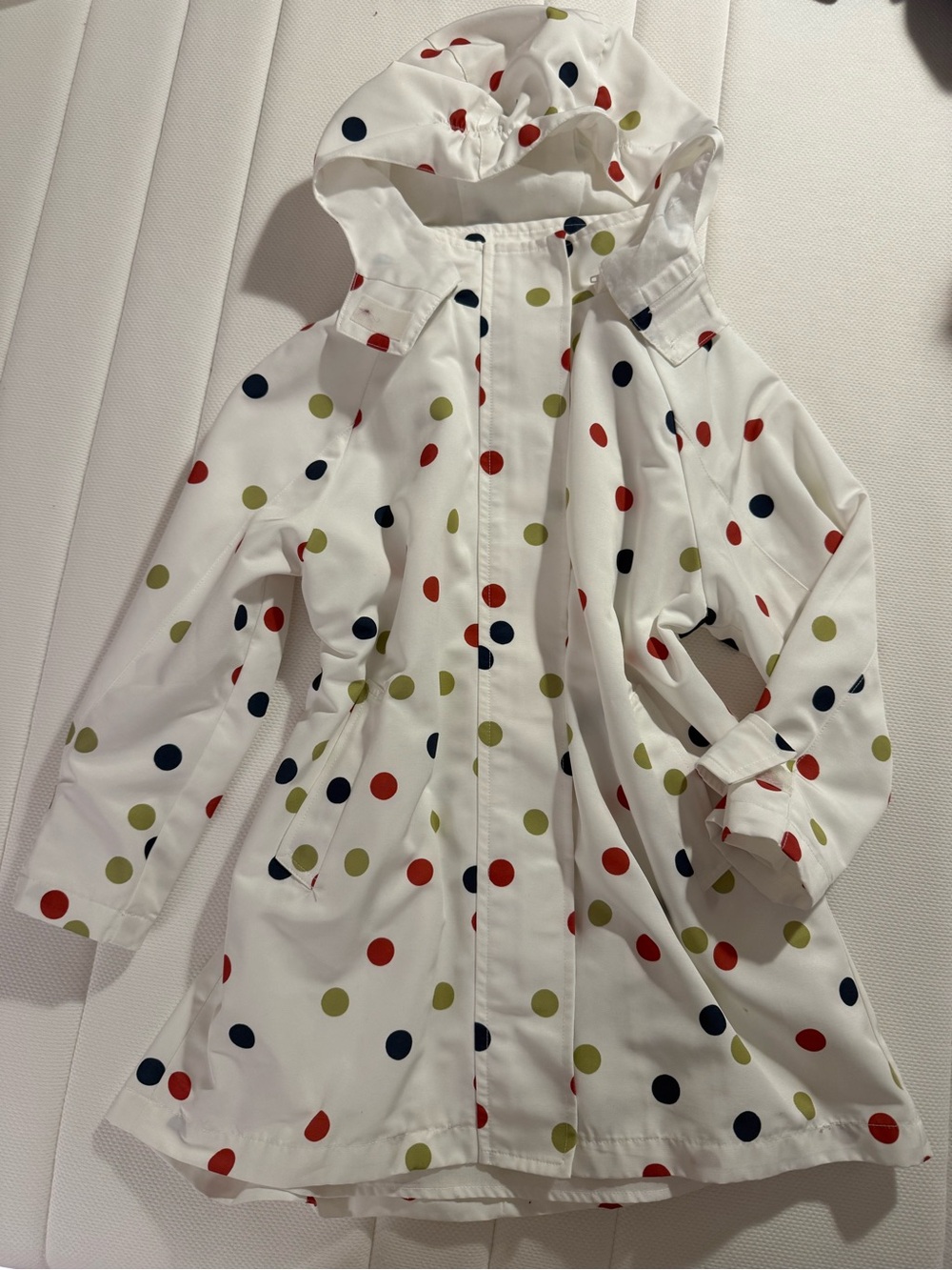 Girls' White Polka Dot Hooded Coat